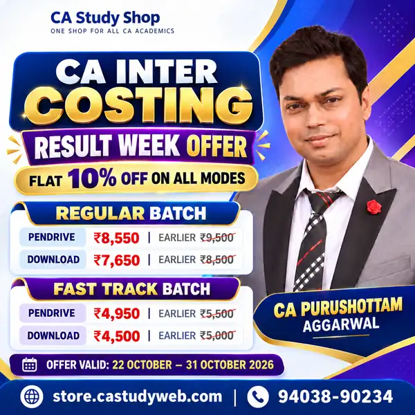 CA Study Shop Homepage 31 CA Purushottam Aggarwal CA Inter Costing Result Week Offer - 10 percent off Regular and Fast Track batches