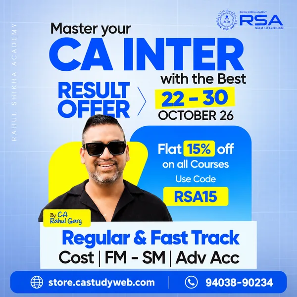 CA Study Shop Homepage 27 CA Rahul Garg CA Inter Result Offer - flat 15 percent off Regular and Fast Track Costing FM-SM Advanced Accounts courses