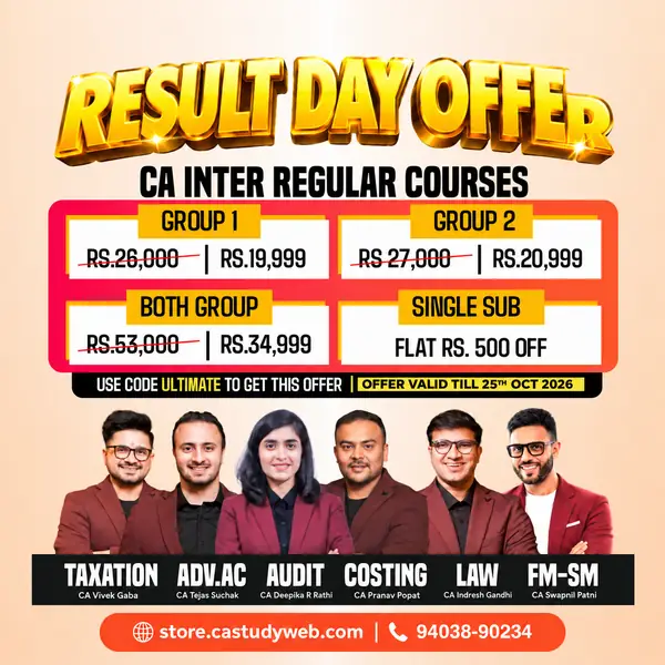 CA Study Shop Homepage 26 Ultimate CA Inter Result Day Offer - CA Inter Regular course savings for Group 1, Group 2, both groups and single subjects