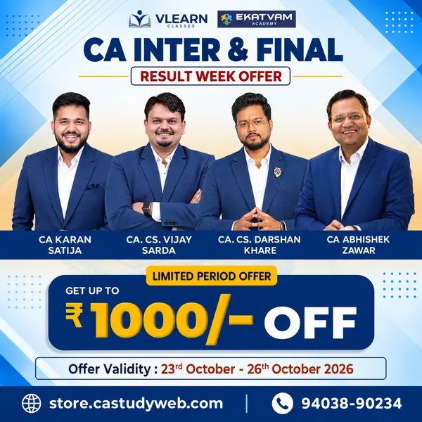 CA Study Shop Homepage 29 VLearn and Ekatvam CA Inter and Final Result Week Offer - up to INR 1,000 off Regular batches